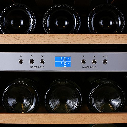 Klarstein Weinkühlschrank klein 2 Zonen Getränkekühlschrank mit Glastür für 12 Flaschen Wein (34 Liter, LED Bedienoberfläche, EEK B, 2 Kühlzonen, Edelstahl) schwarz-silber -