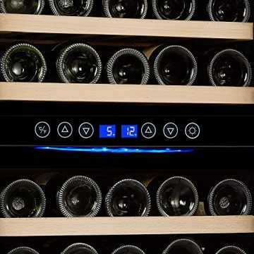 KRC-45BSS Kompressor Weinkühlschrank, 120 Liter, 45 Flaschen (bis zu 310 mm Höhe), 2 Zonen 5-10°C/10-18°C, 7 Holz-Einschübe, LED-Display, Edelstahl Glastür - 4